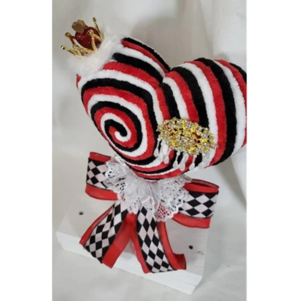 Hearts Decorative Velvety Yarn Red, Black‎ & White Heart w Crown Lollipop & Gold